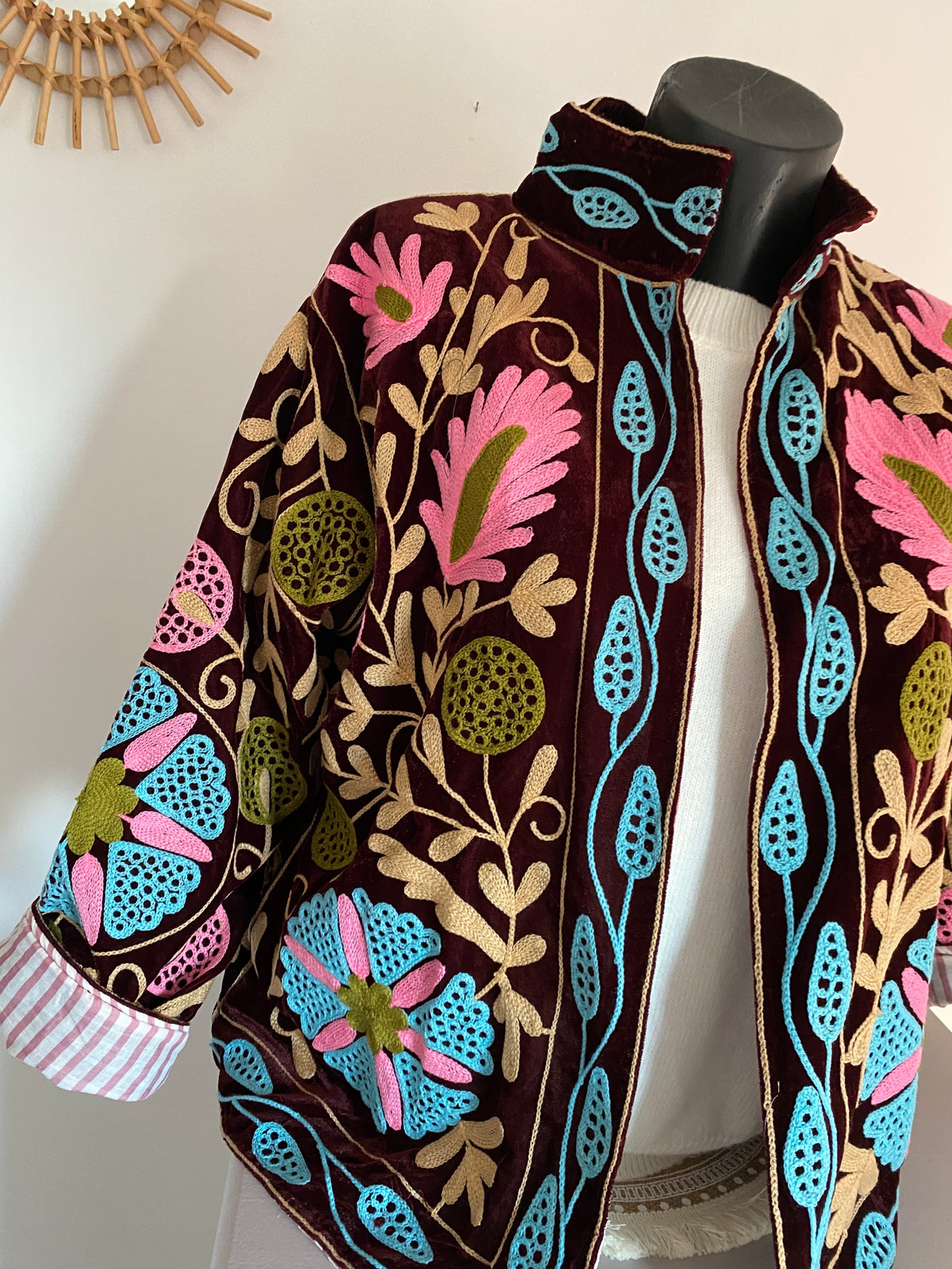 VESTE VELOURS BRODEE  BORDEAUX   TU 36/42