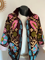 VESTE VELOURS BRODEE  BORDEAUX   TU 36/42