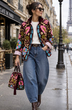 VESTE VELOURS BRODEE  BORDEAUX   TU 36/42
