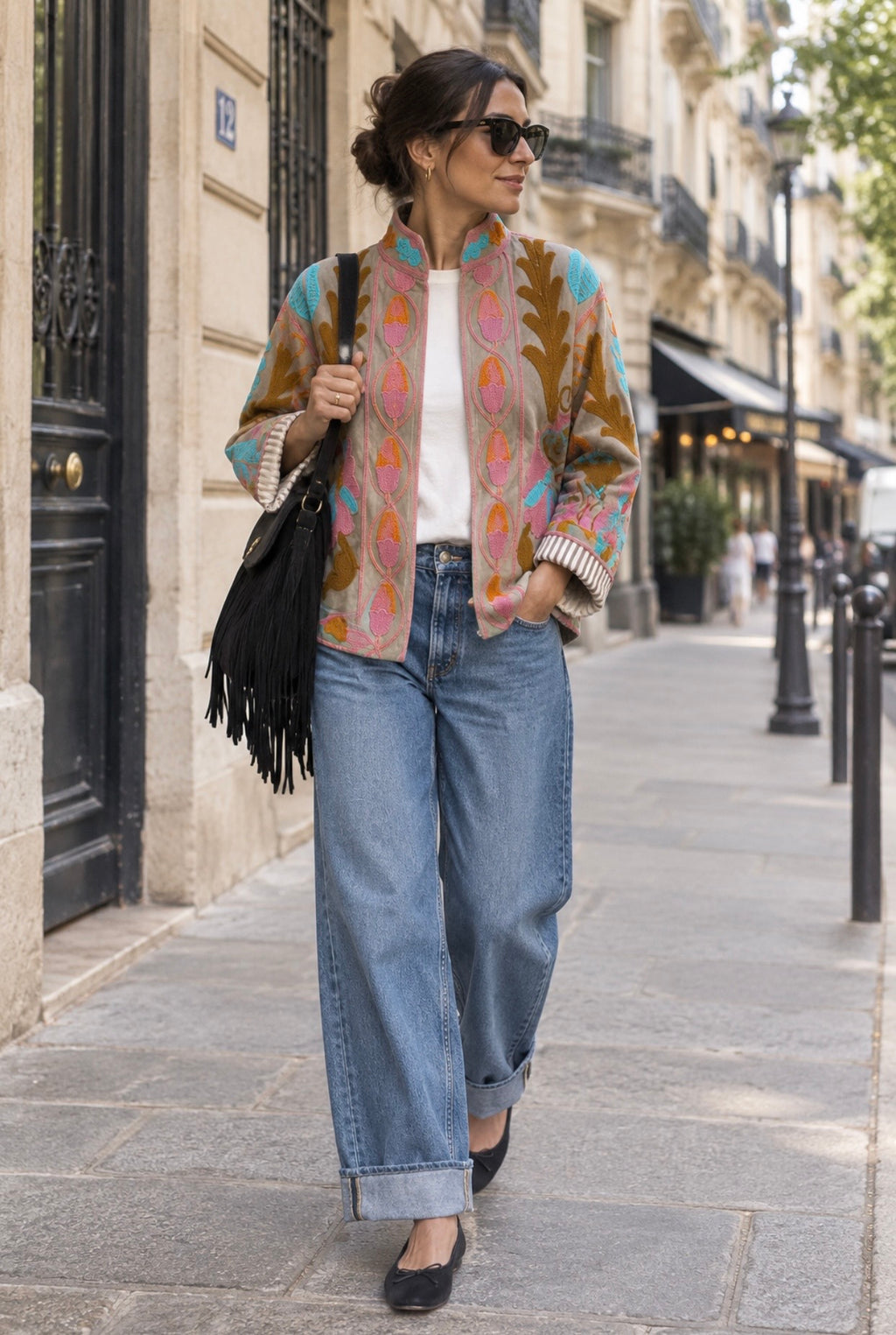 VESTE VELOURS BRODEE  TAUPE   TU 36/42