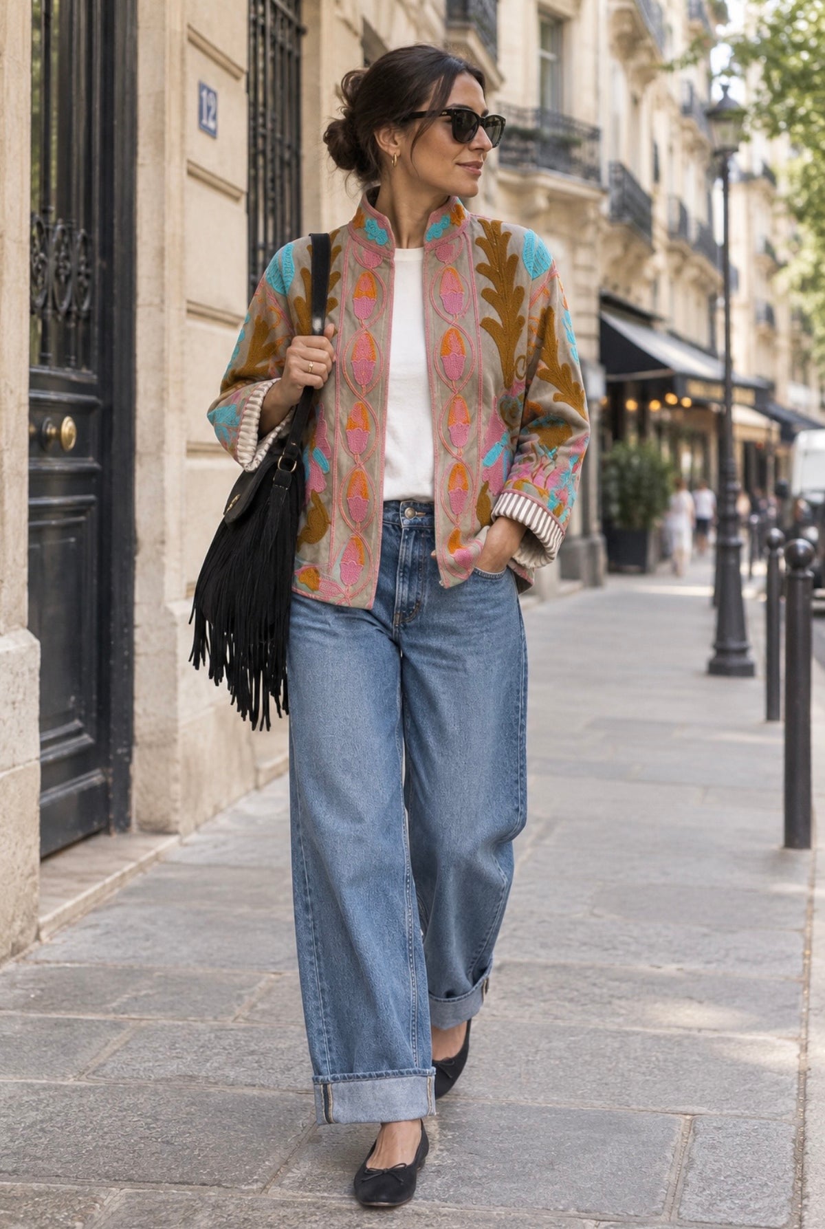 VESTE VELOURS BRODEE  TAUPE   TU 36/42