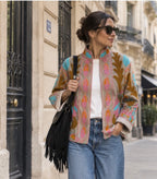 VESTE VELOURS BRODEE  TAUPE   TU 36/42