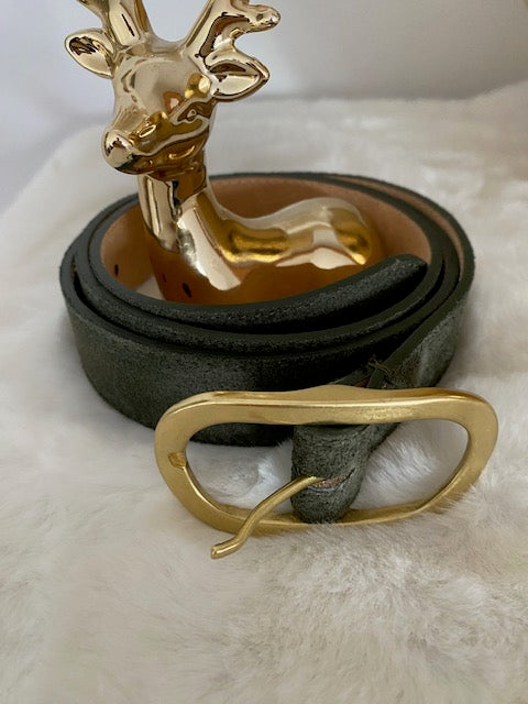 CEINTURE CUIR DAIM  KAKI      S/M  OU M/L