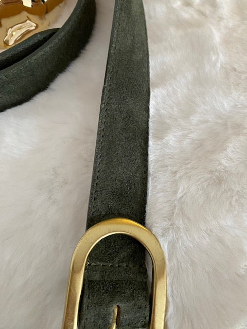 CEINTURE CUIR DAIM  KAKI      S/M  OU M/L