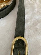 CEINTURE CUIR DAIM  KAKI      S/M  OU M/L