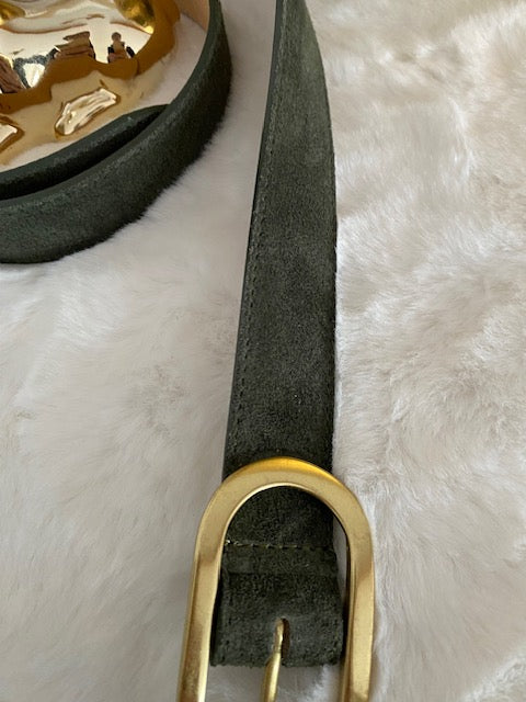 CEINTURE CUIR DAIM  KAKI      S/M  OU M/L