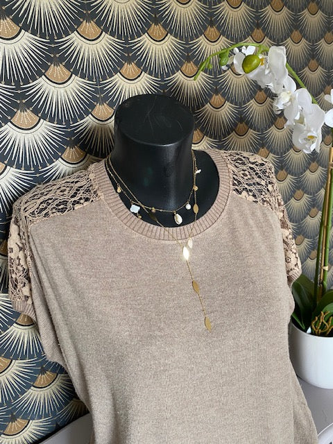 TOP DENTELLE  TAUPE    38/44  angora
