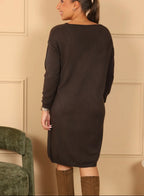 ROBE MAILLE COL V TU 36/42 PETIT 44  EXISTE EN CHOCO , NOIR , BEIGE