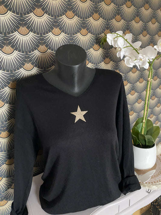 PULL FIN ETOILE NOIR  TU 36/44