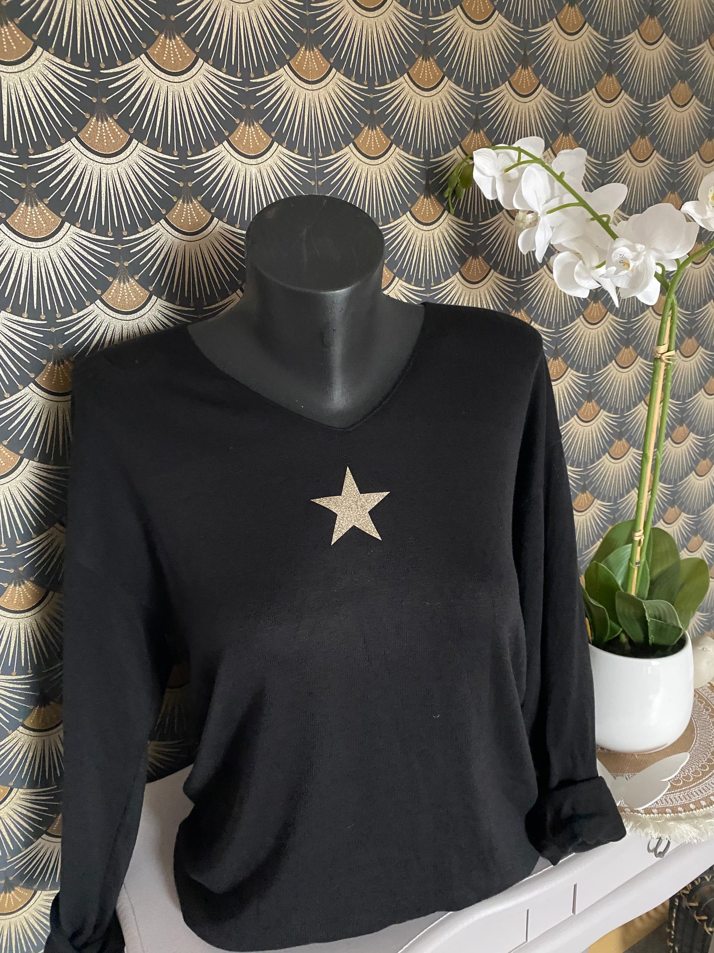 PULL FIN ETOILE NOIR  TU 36/44