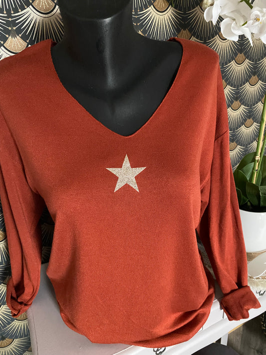 PULL FIN ETOILE TERRACOTA  TU 36/44