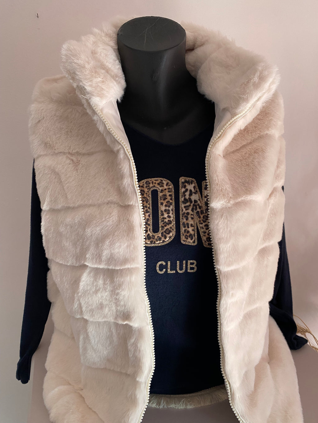 GILET FAUSSE FOURURE ECRU TU 36/42 PETIT 44