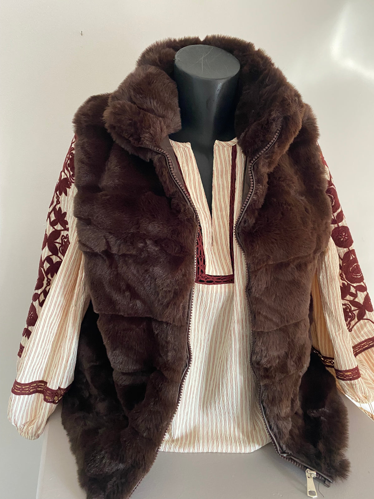 GILET FAUSSE FOURURE CHOCO TU 36/42 PETIT 44