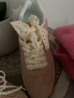 BASKETS A LACETS DENTELLE ET BIJOUX  ROSE PALE  36/37/38/39/40/41