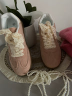 BASKETS A LACETS DENTELLE ET BIJOUX  ROSE PALE  36/37/38/39/40/41