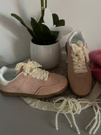 BASKETS A LACETS DENTELLE ET BIJOUX  ROSE PALE  36/37/38/39/40/41