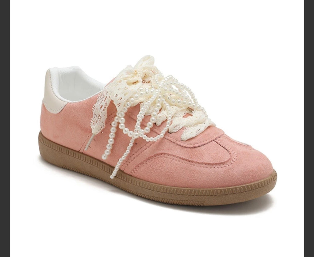 BASKETS A LACETS DENTELLE ET BIJOUX  ROSE PALE  36/37/38/39/40/41