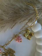 Bracelet breloques fleur rose acier inoxydable