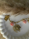 Bracelet breloques fleur rose acier inoxydable