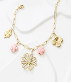 Bracelet breloques fleur rose acier inoxydable