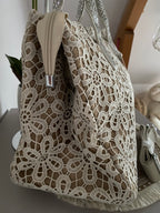 SAC CROCHET , CUIR ET STRASS TAUPE