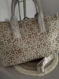 SAC CROCHET , CUIR ET STRASS TAUPE