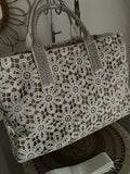 SAC CROCHET , CUIR  ET STRASS  BLANC