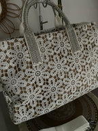 SAC CROCHET , CUIR  ET STRASS  BLANC