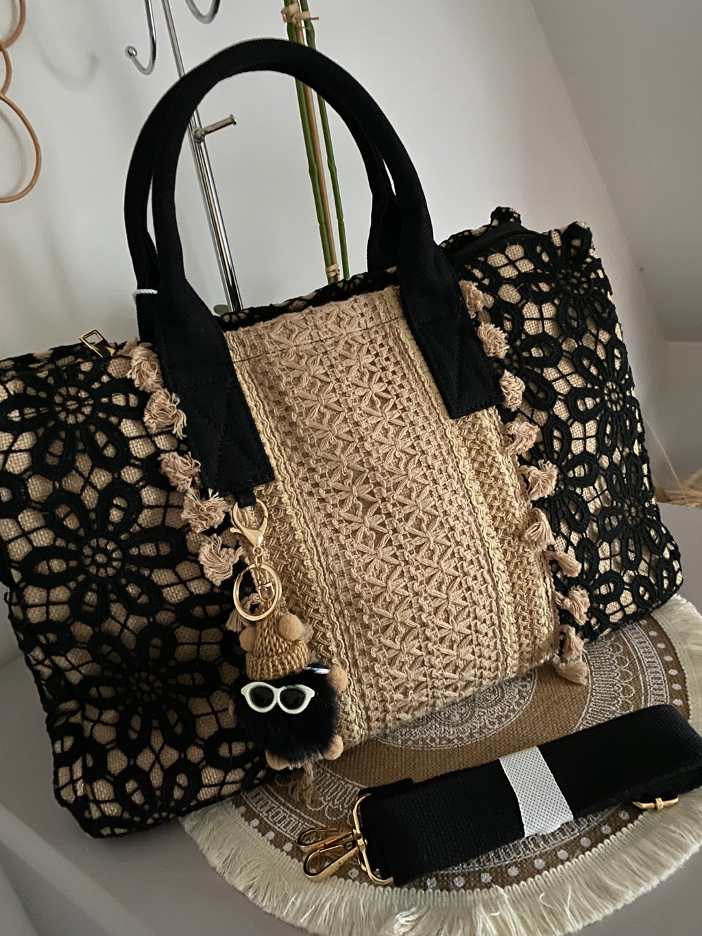 SAC CROCHET NOIR ET TAUPE