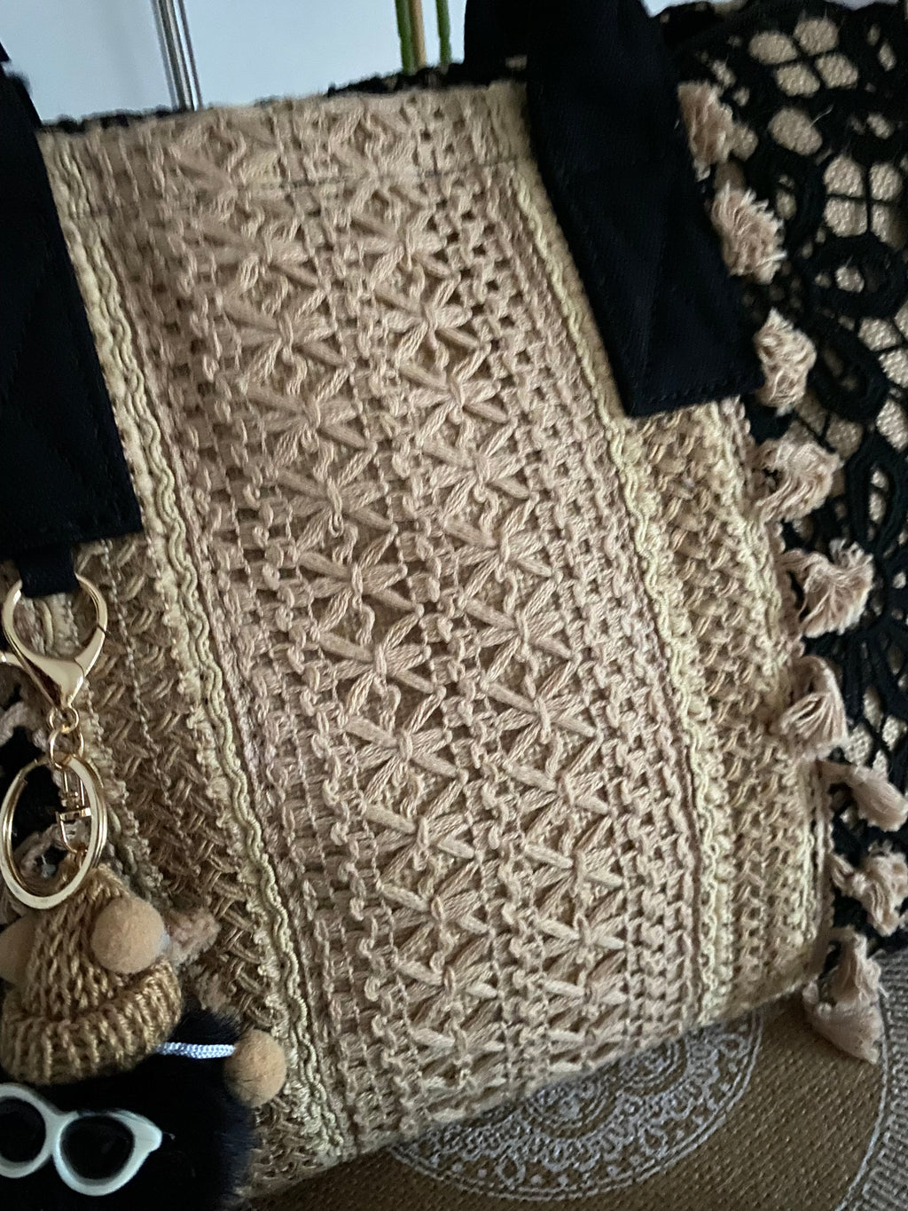 SAC CROCHET NOIR ET TAUPE