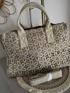 SAC CROCHET , ECRU ET CAMEL