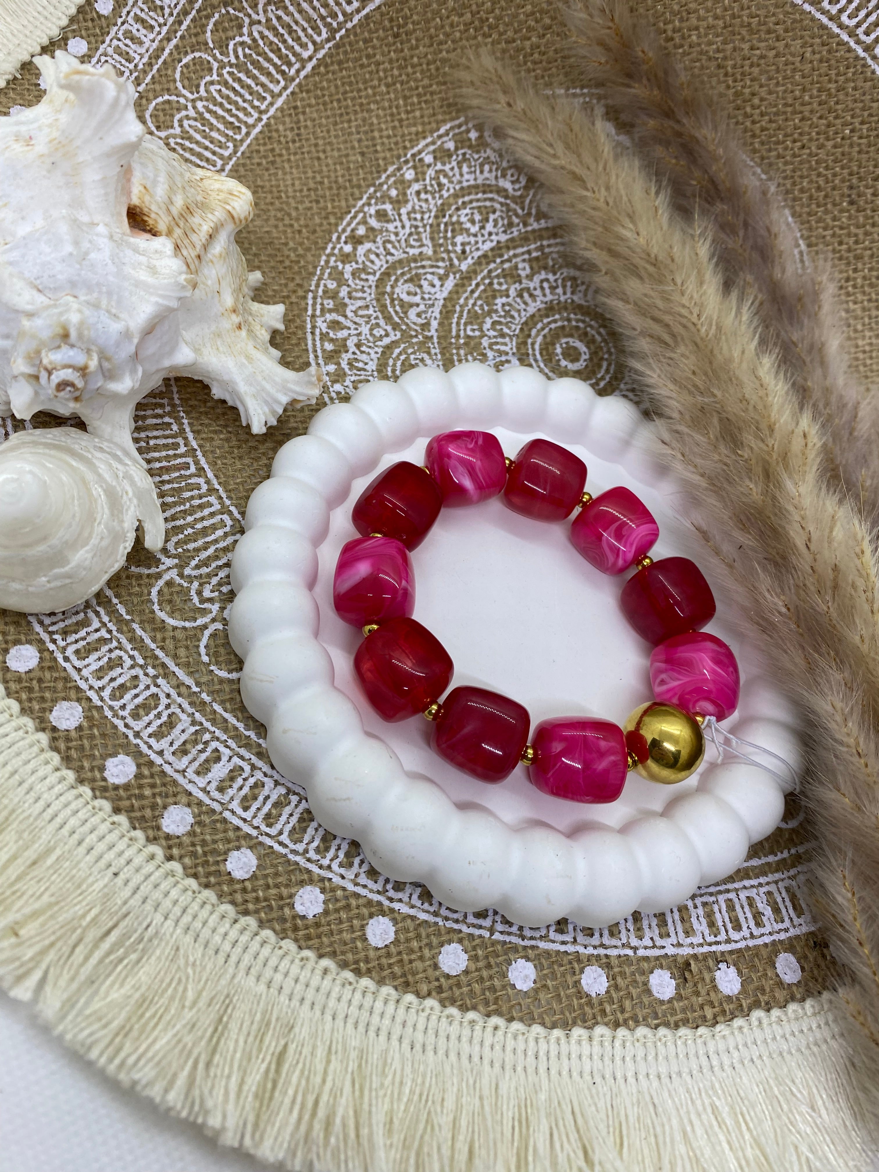 BRACELET RESINE POP CORN FUSHIA