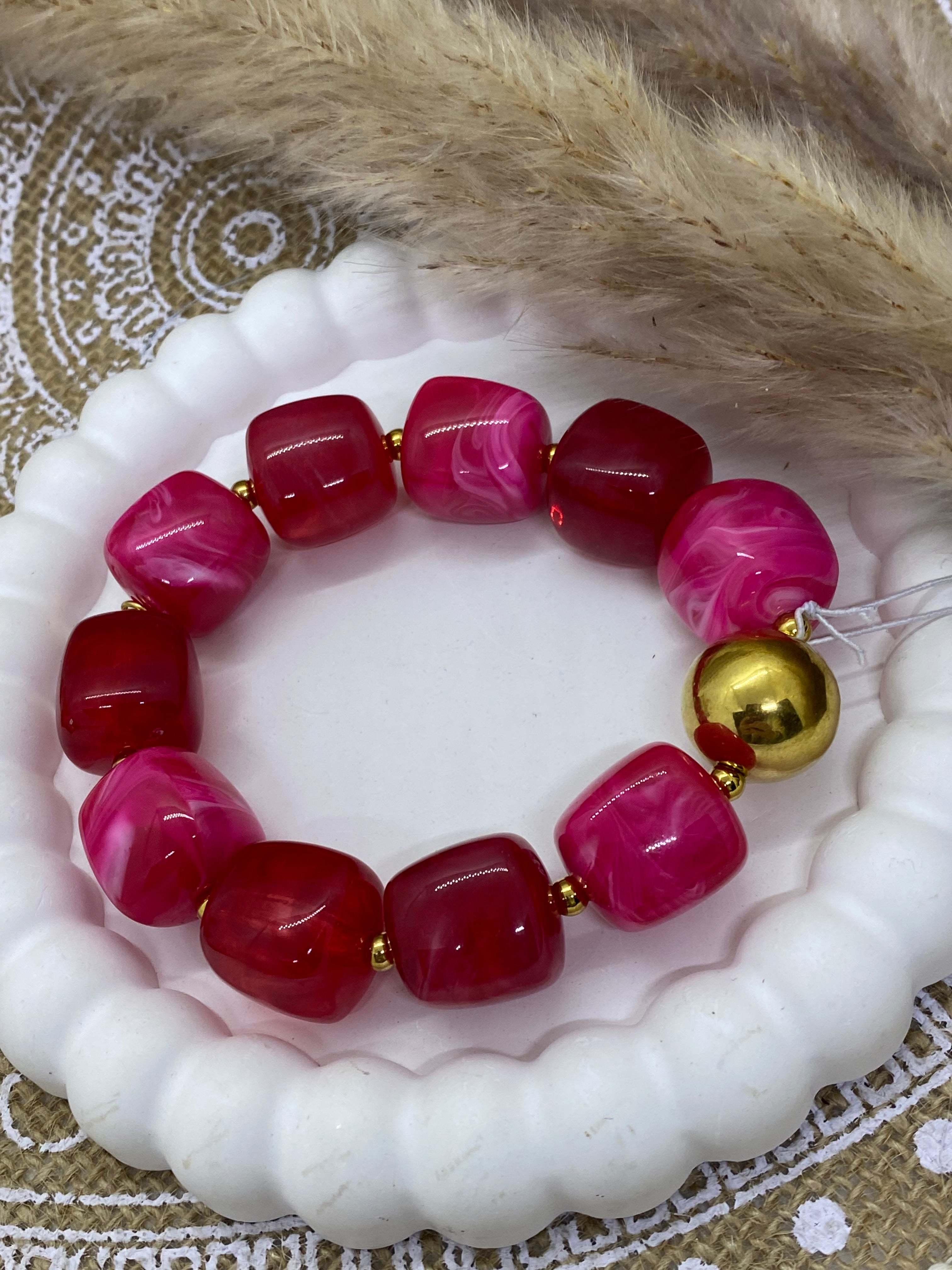 BRACELET RESINE POP CORN FUSHIA