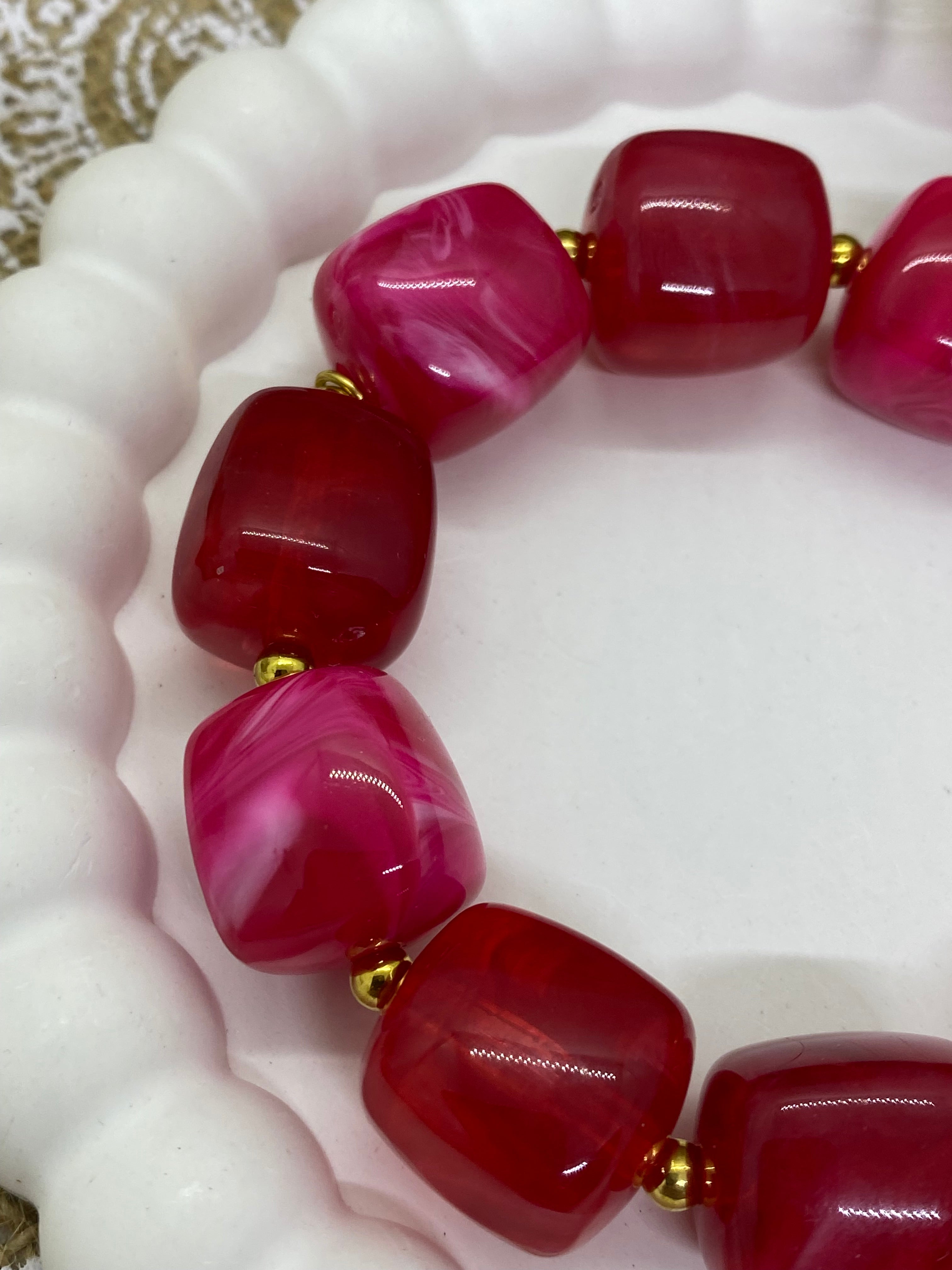 BRACELET RESINE POP CORN FUSHIA
