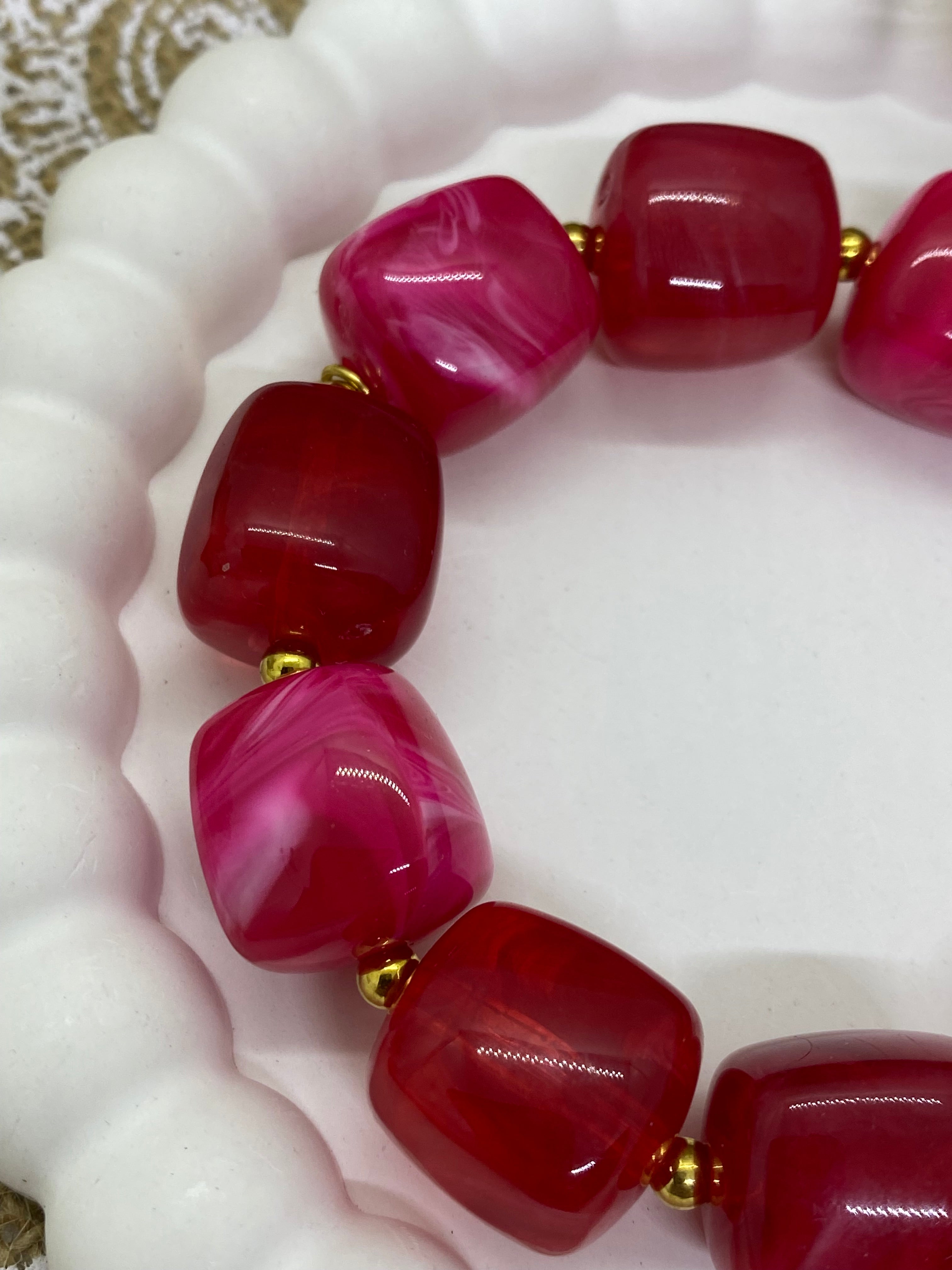 BRACELET RESINE POP CORN FUSHIA