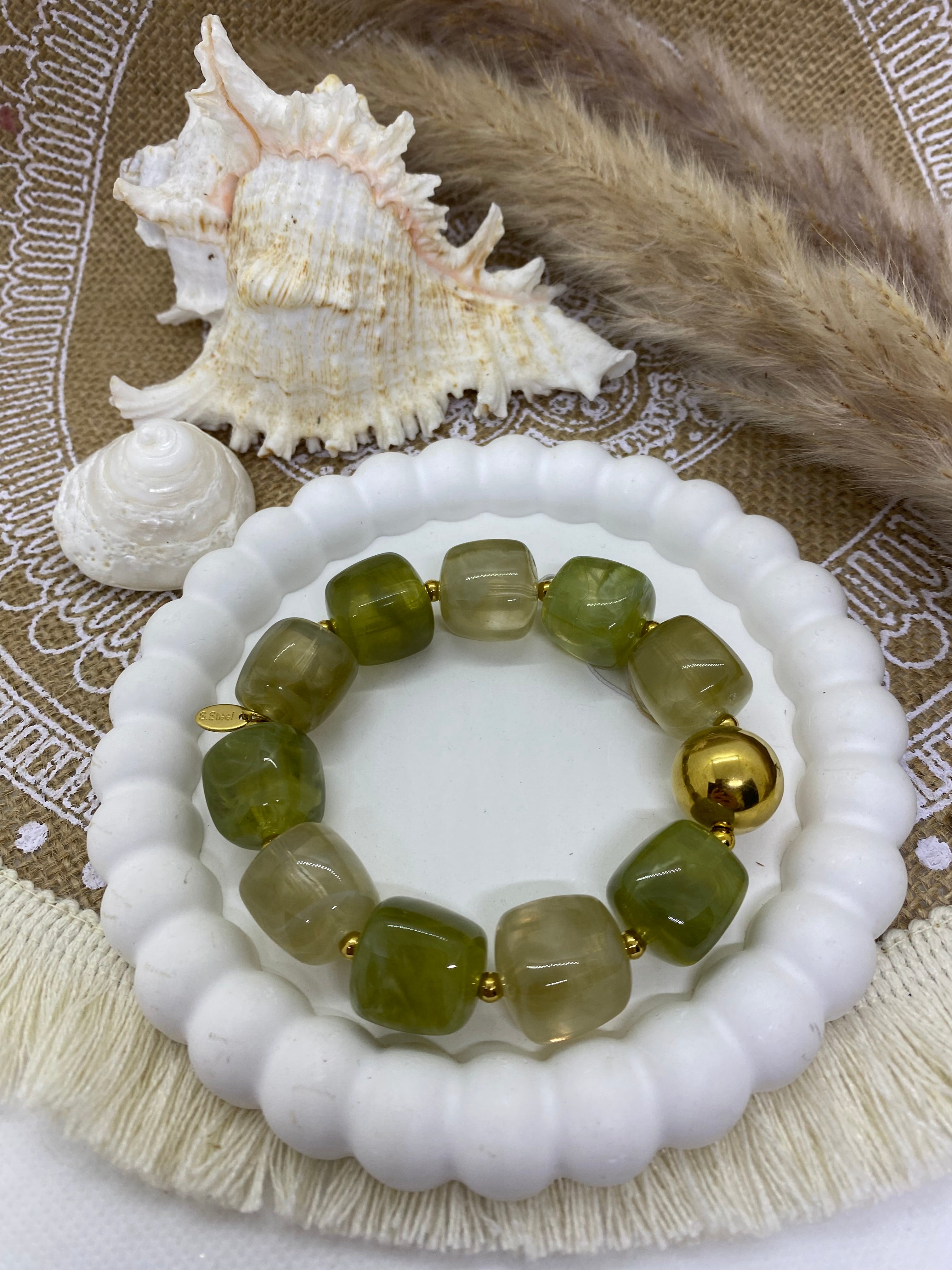 BRACELET RESINE POP CORN KAKI