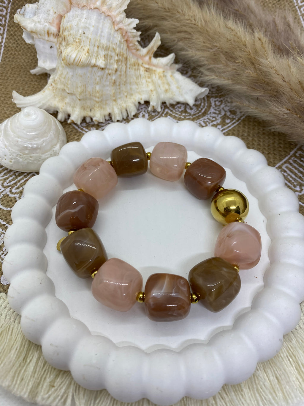 BRACELET RESINE POP CORN ROSE ET BEIGE