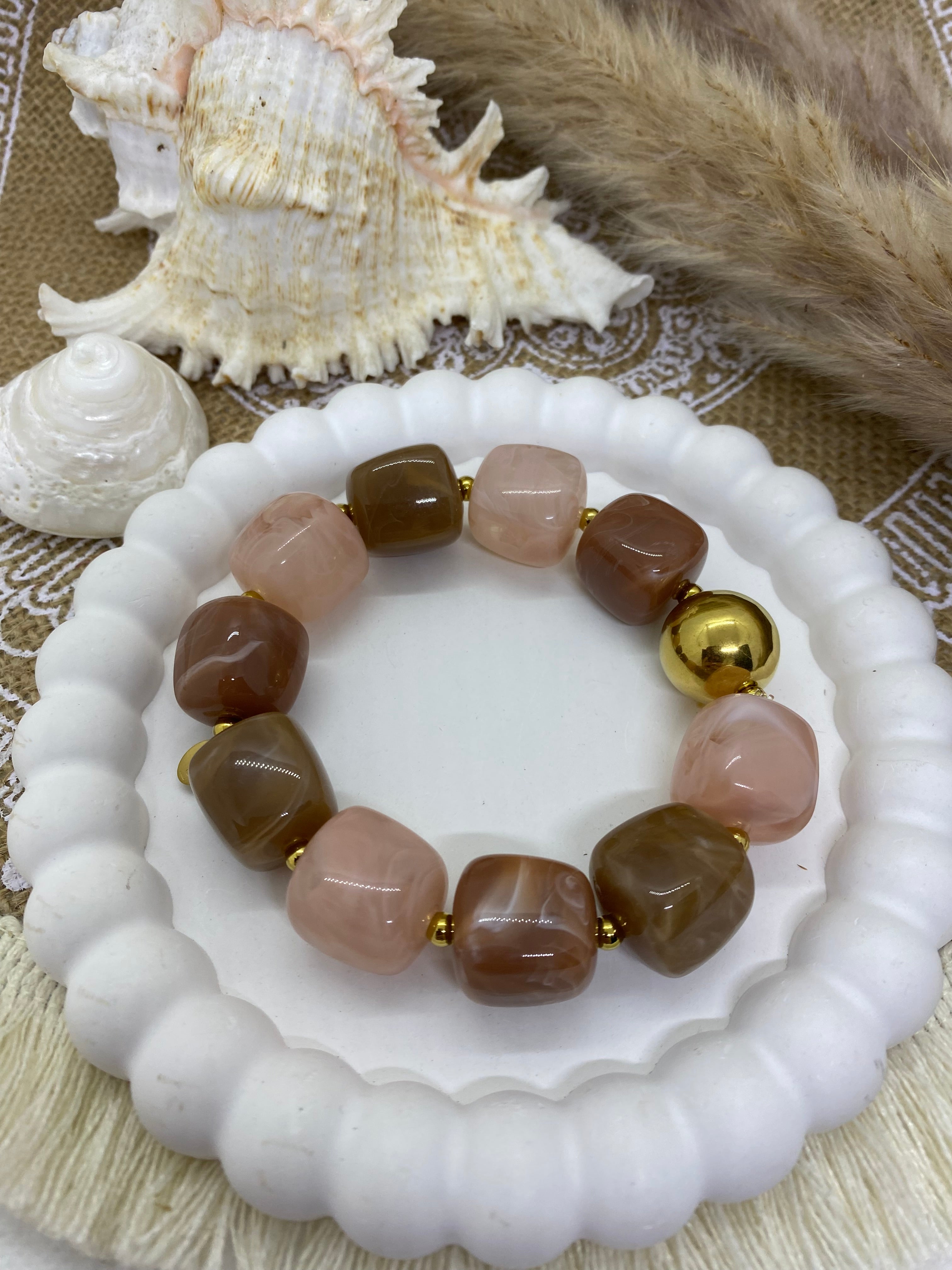 BRACELET RESINE POP CORN ROSE ET BEIGE