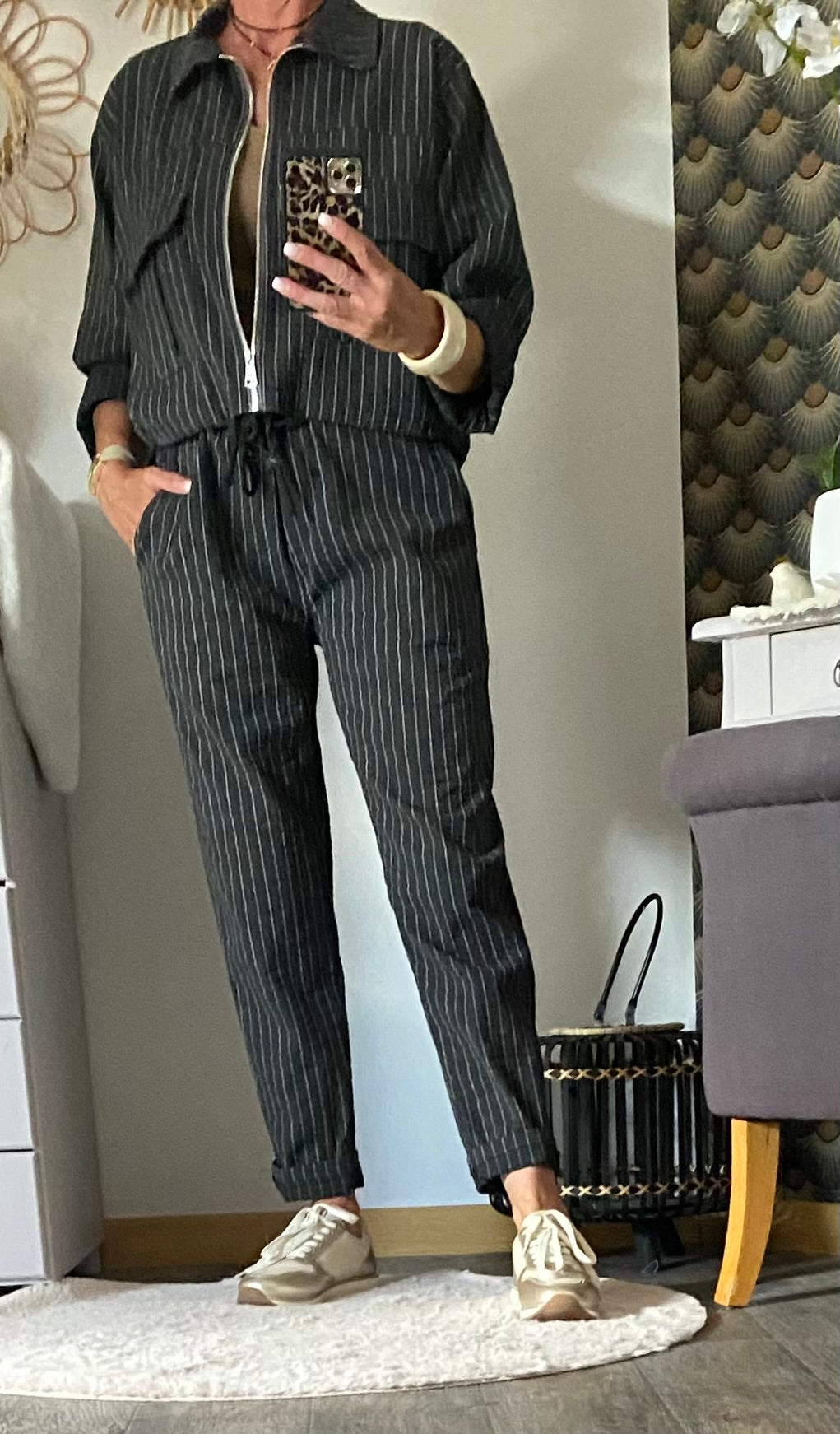 PANTALON FINES RAYURES GRIS ANTHRACITE TU 38/44