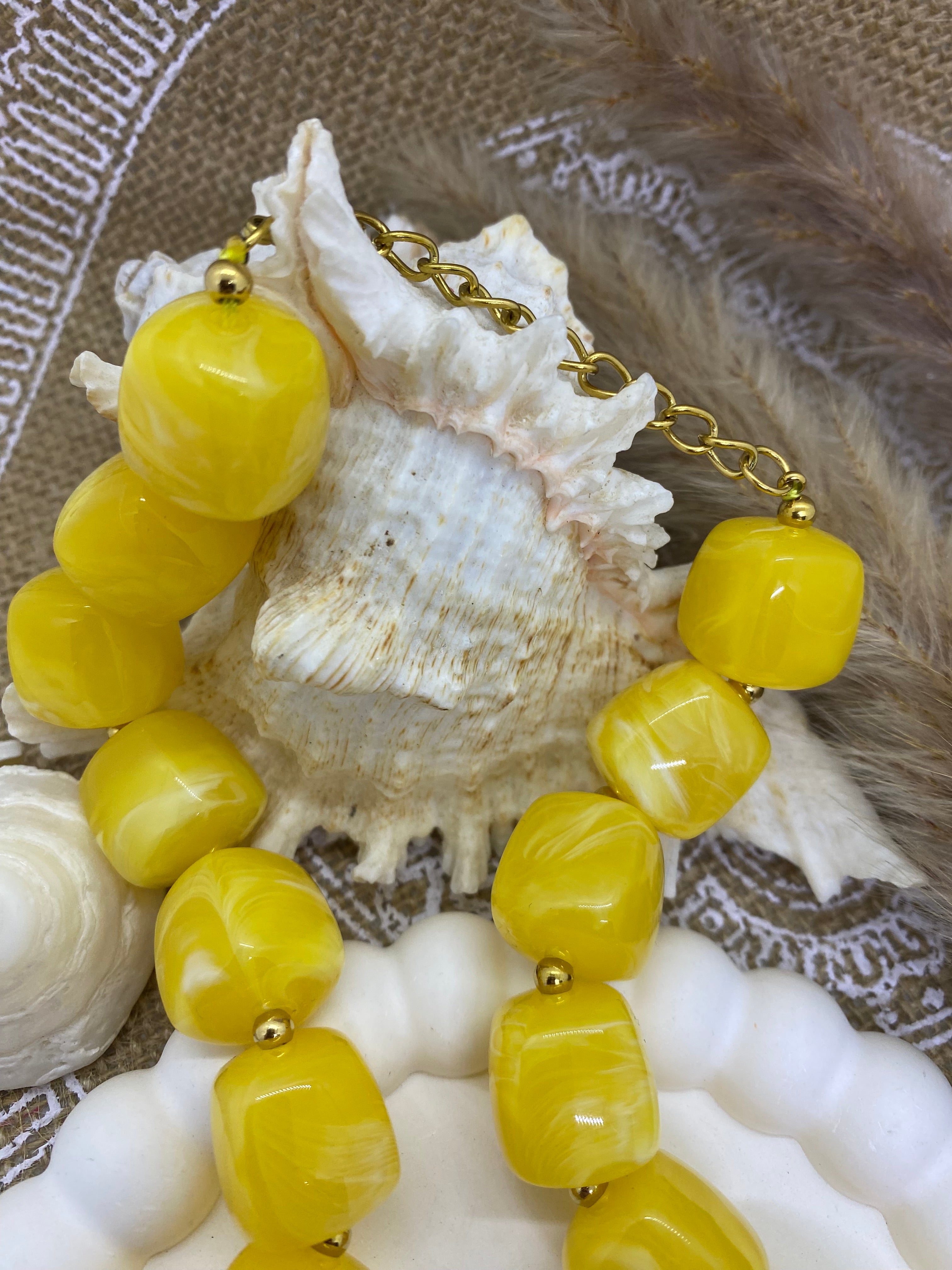 COLLIER RESINE POP CORN JAUNE
