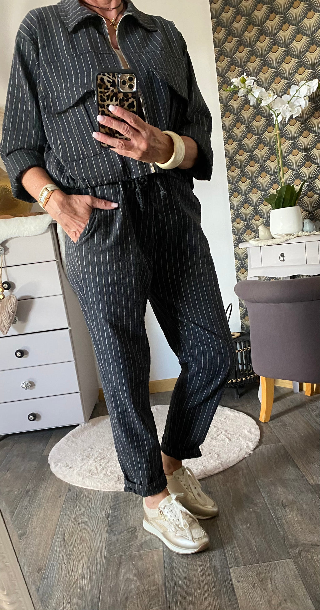 PANTALON FINES RAYURES GRIS ANTHRACITE TU 38/44