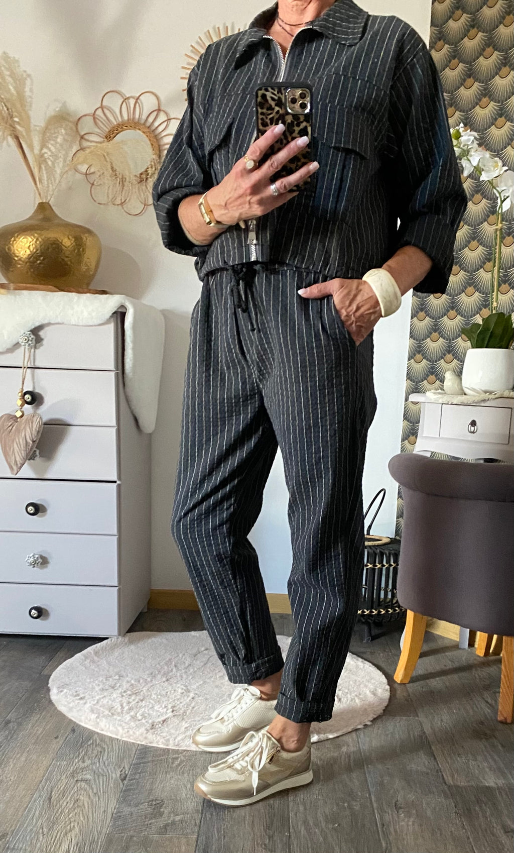 PANTALON FINES RAYURES GRIS ANTHRACITE TU 38/44