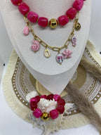 BRACELET RESINE POP CORN FUSHIA