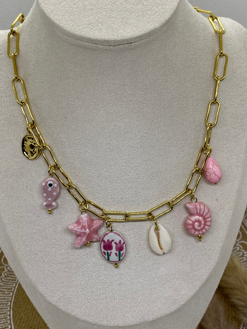 COLLIER BRELOQUE ACIER INOXYDABLE ET EMAILLE ROSE