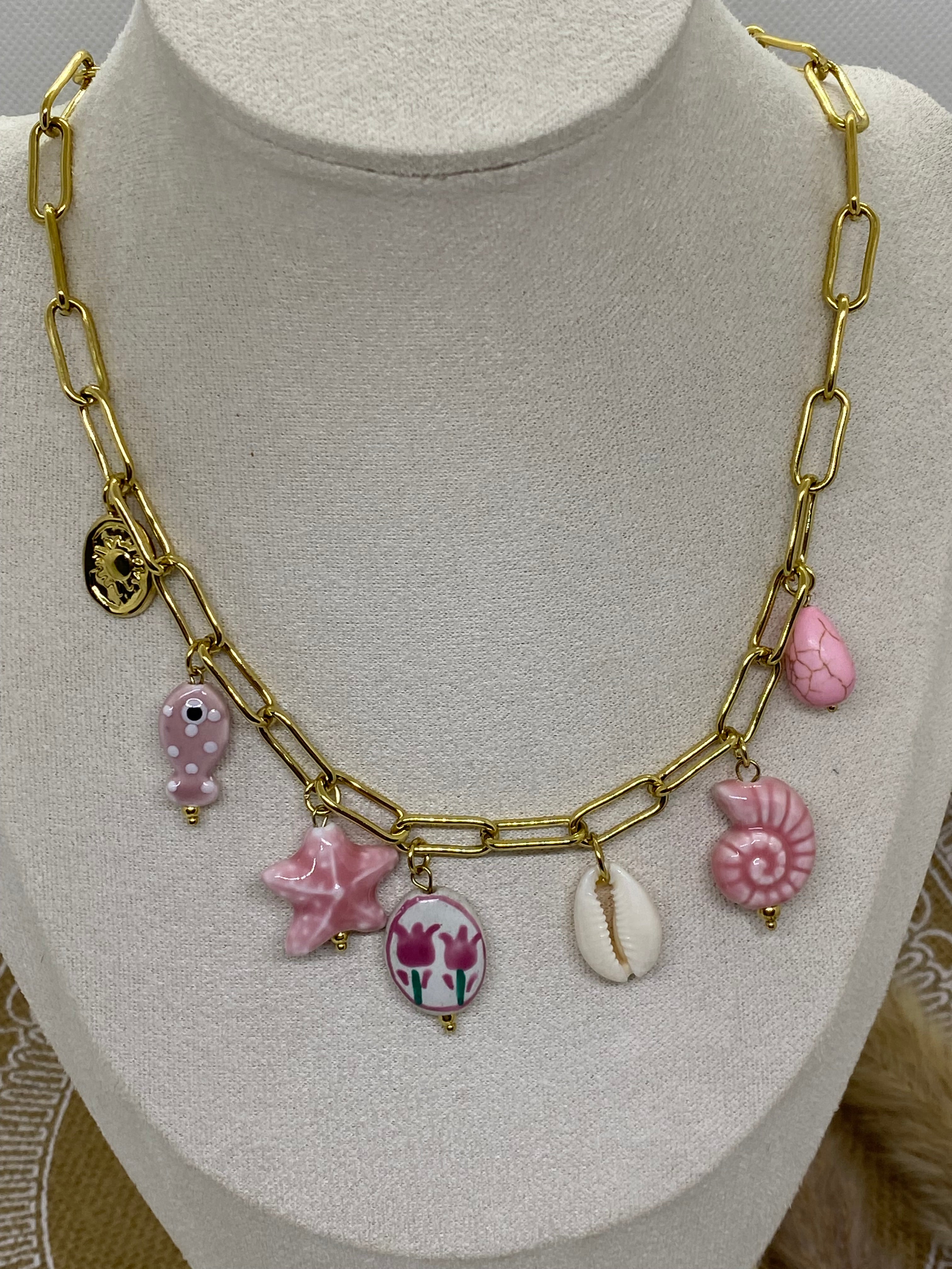 COLLIER BRELOQUE ACIER INOXYDABLE ET EMAILLE ROSE