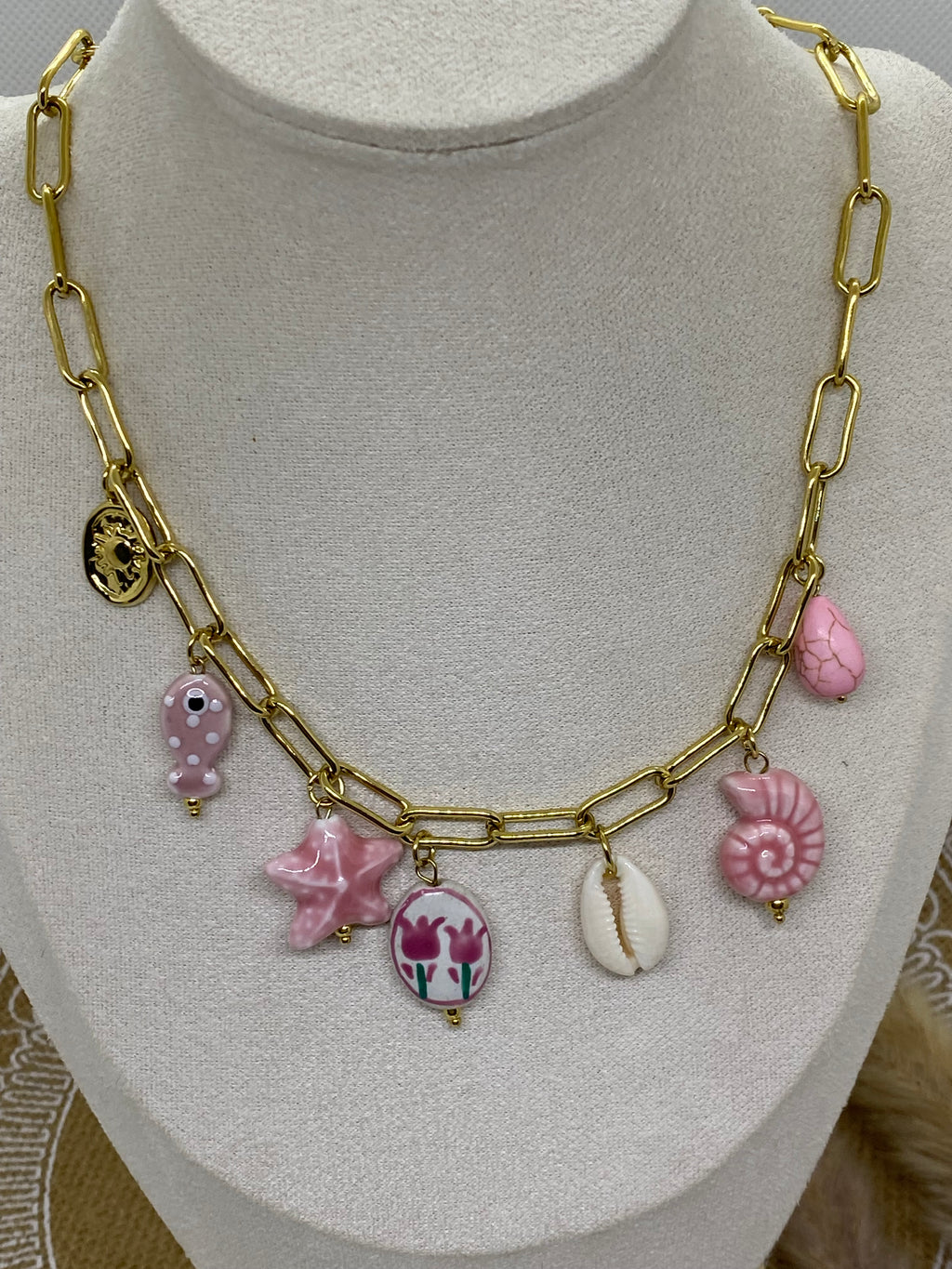 COLLIER BRELOQUE ACIER INOXYDABLE ET EMAILLE ROSE