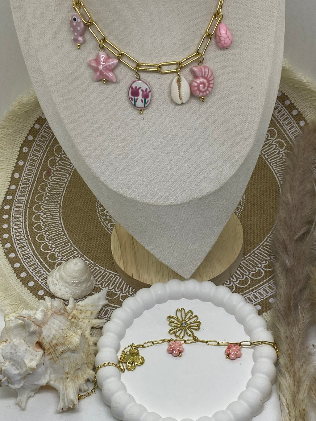 COLLIER BRELOQUE ACIER INOXYDABLE ET EMAILLE ROSE
