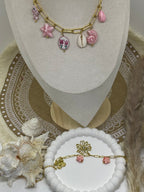 COLLIER BRELOQUE ACIER INOXYDABLE ET EMAILLE ROSE