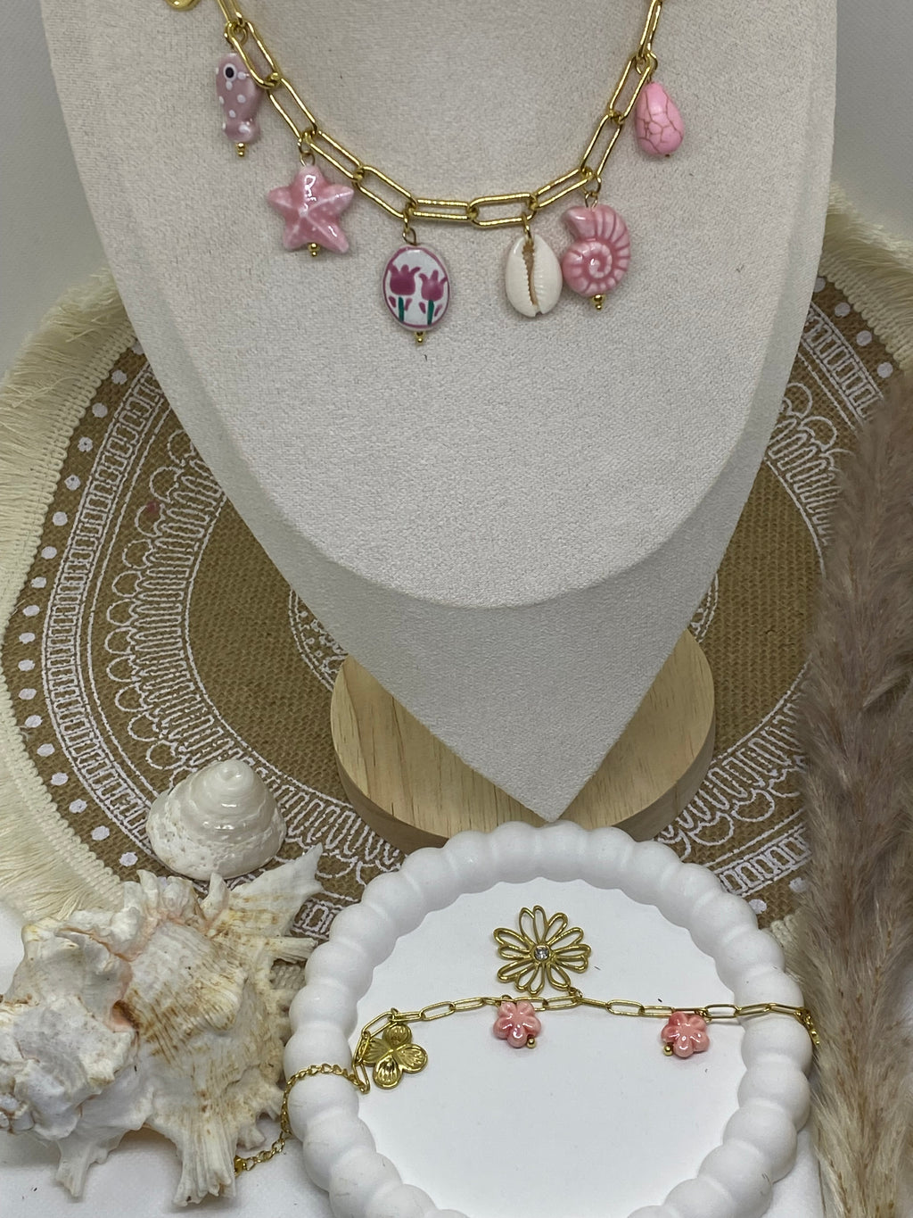 COLLIER BRELOQUE ACIER INOXYDABLE ET EMAILLE ROSE