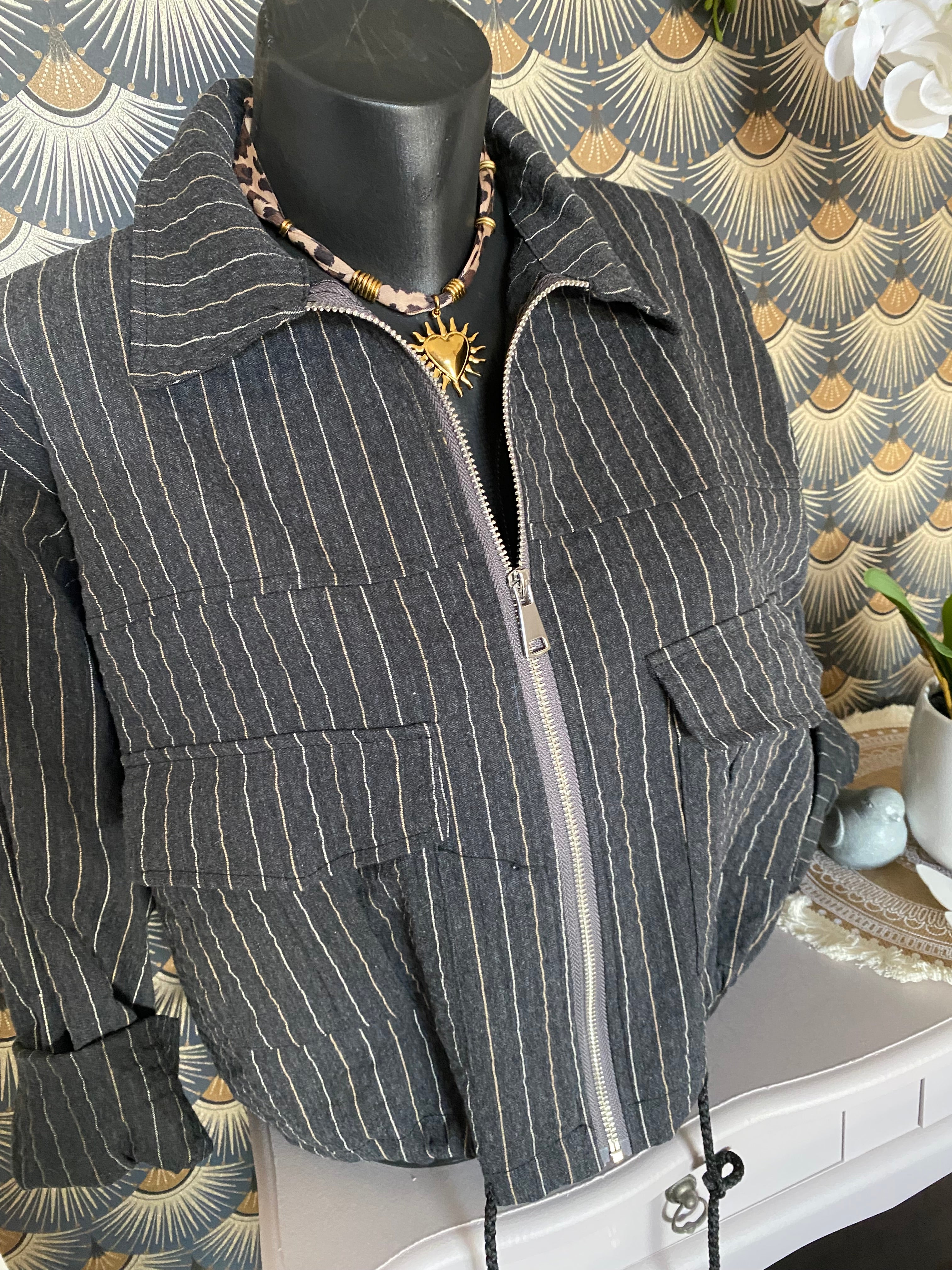 VESTE FINES RAYURES GRIS ENTRACYTHE TU 36/44